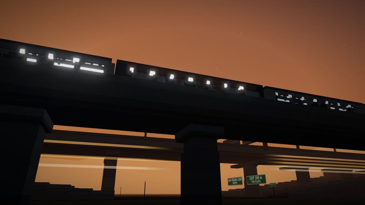 The elevated train crossing San Verano at dusk (grift.world)